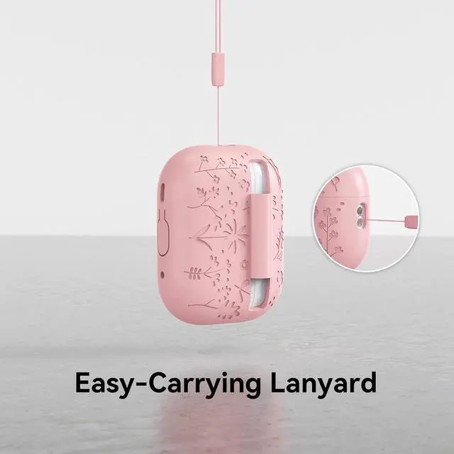 Alt view image 4 of 7 - Compatible with AirPods Pro 2 Case USB C, Flower Engraved Cute Silicone Protective Case Cover for Airpods Pro 2nd Generation with Cleaner Kit and Lanyard for Women Girls (Pink)