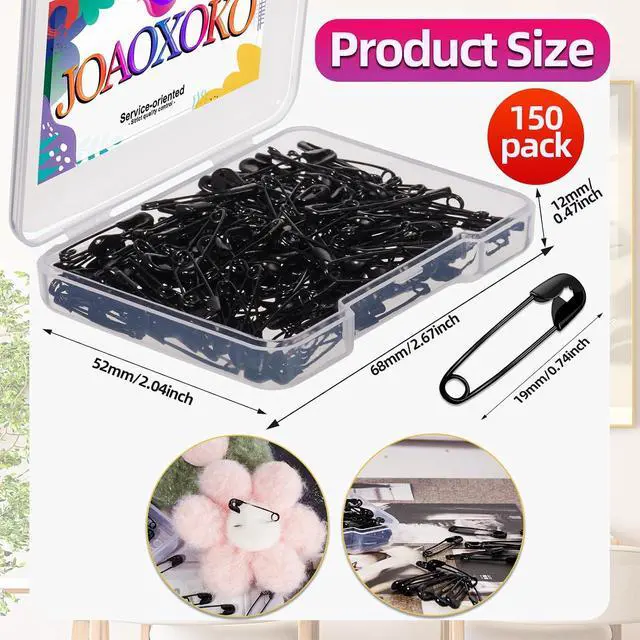 Alt view image 2 of 7 - Safety pins 150pcs 0.75inch Safety pins for Clothes for Clothing Sewing Handicrafts Quilting Jewelry MakingBlack Hijab pins (Black)
