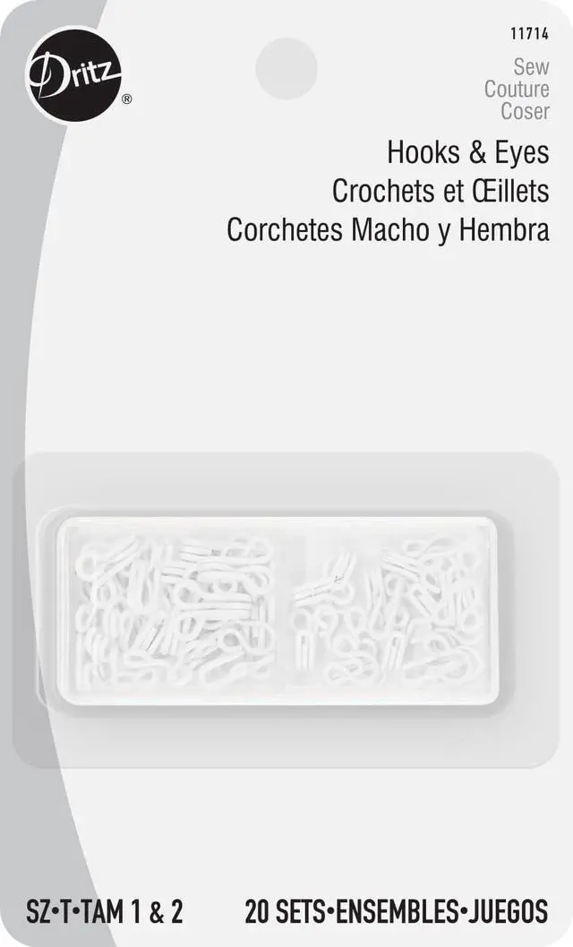 Main image of Dritz Hooks and Eyes, Size 1 and 2, White, 20 Sets