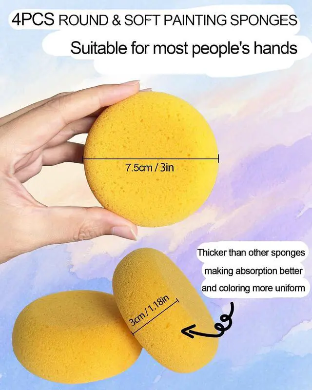 Alt view image 2 of 7 - WAFJAMF 4 Pcs 3 Inch Round Painting Sponge Artist Pottery Clay Art Crafts | Synthetic reusable elasticity soft yellow sponges for acrylic watercolor face, ceramics sculpting, leather care & shoes