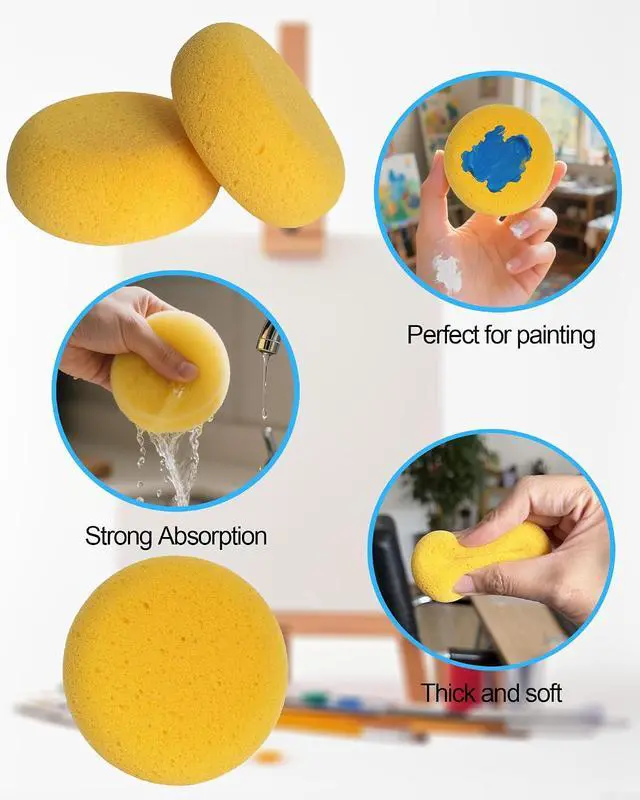 Alt view image 3 of 7 - WAFJAMF 4 Pcs 3 Inch Round Painting Sponge Artist Pottery Clay Art Crafts | Synthetic reusable elasticity soft yellow sponges for acrylic watercolor face, ceramics sculpting, leather care & shoes