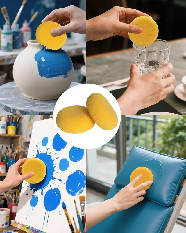 Alt view image 7 of 7 - WAFJAMF 4 Pcs 3 Inch Round Painting Sponge Artist Pottery Clay Art Crafts | Synthetic reusable elasticity soft yellow sponges for acrylic watercolor face, ceramics sculpting, leather care & shoes