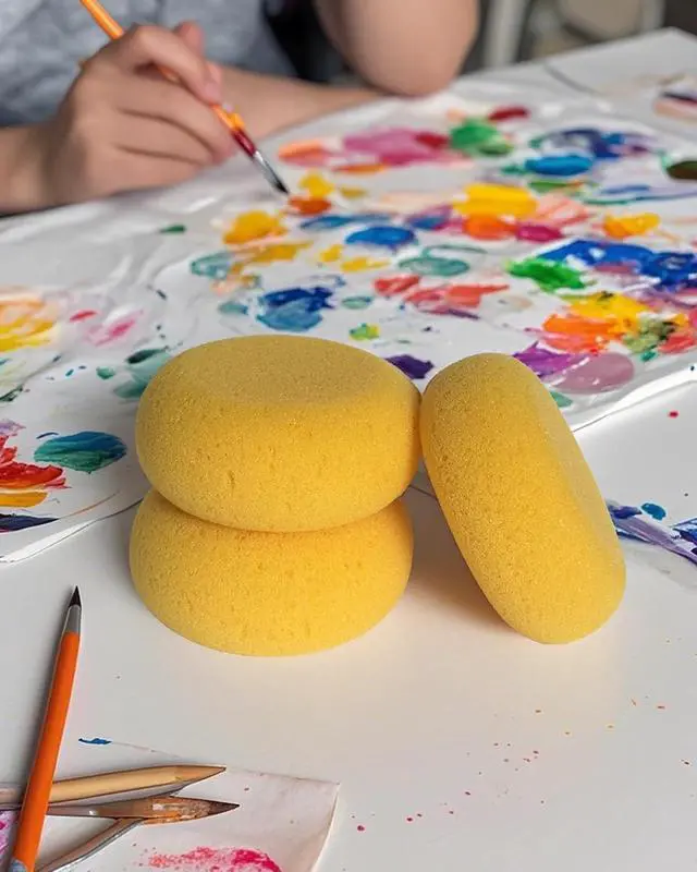 Alt view image 5 of 7 - WAFJAMF 4 Pcs 3 Inch Round Painting Sponge Artist Pottery Clay Art Crafts | Synthetic reusable elasticity soft yellow sponges for acrylic watercolor face, ceramics sculpting, leather care & shoes