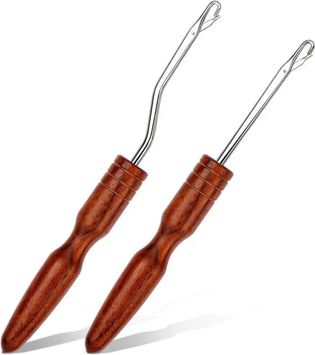 Main image of BALDCC 2 Sizes Wooden Latch Hook, Bent Latch Hook Tools for Hair | Crochet Hooks for Hair, Rug Hook, Latch Hook Tools for Micro Braids, Hair Extension, Rug Making and Crochet Crafts (Type 3)