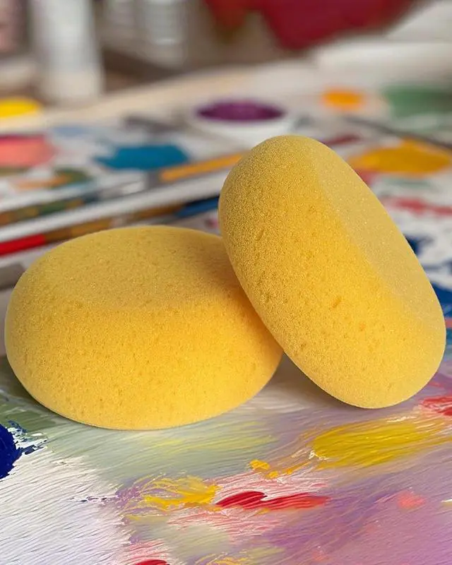 Alt view image 4 of 7 - WAFJAMF 4 Pcs 3 Inch Round Painting Sponge Artist Pottery Clay Art Crafts | Synthetic reusable elasticity soft yellow sponges for acrylic watercolor face, ceramics sculpting, leather care & shoes
