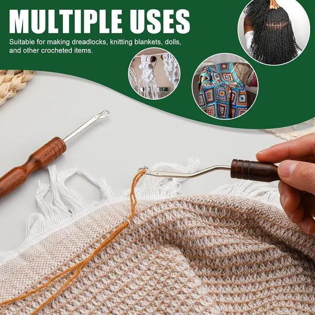 Alt view image 6 of 7 - BALDCC 2 Sizes Wooden Latch Hook, Bent Latch Hook Tools for Hair | Crochet Hooks for Hair, Rug Hook, Latch Hook Tools for Micro Braids, Hair Extension, Rug Making and Crochet Crafts (Type 3)