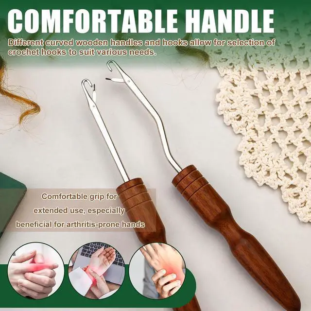 Alt view image 5 of 7 - BALDCC 2 Sizes Wooden Latch Hook, Bent Latch Hook Tools for Hair | Crochet Hooks for Hair, Rug Hook, Latch Hook Tools for Micro Braids, Hair Extension, Rug Making and Crochet Crafts (Type 3)