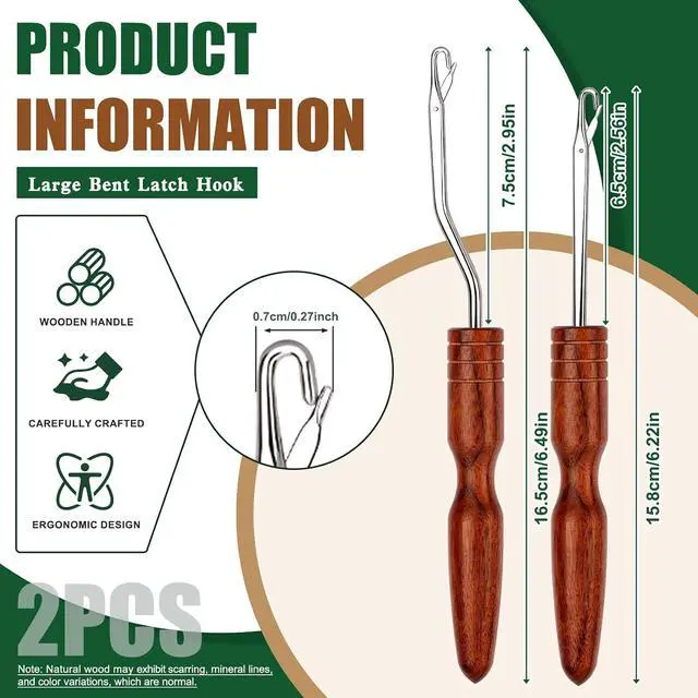 Alt view image 2 of 7 - BALDCC 2 Sizes Wooden Latch Hook, Bent Latch Hook Tools for Hair | Crochet Hooks for Hair, Rug Hook, Latch Hook Tools for Micro Braids, Hair Extension, Rug Making and Crochet Crafts (Type 3)