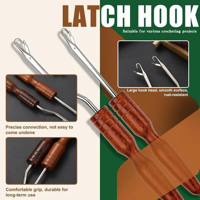 Alt view image 4 of 7 - BALDCC 2 Sizes Wooden Latch Hook, Bent Latch Hook Tools for Hair | Crochet Hooks for Hair, Rug Hook, Latch Hook Tools for Micro Braids, Hair Extension, Rug Making and Crochet Crafts (Type 3)