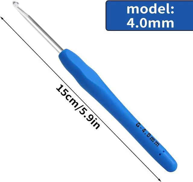 Alt view image 2 of 7 - 4mm Crochet Hook, Ergonomic Crochet Hook, Smooth and Extra Long Knitting Needles, with Soft Rubber Ergonomic Handle and Aluminum Tip, Perfect Beginner and Arthritic Crochet Hooks (4 mm)