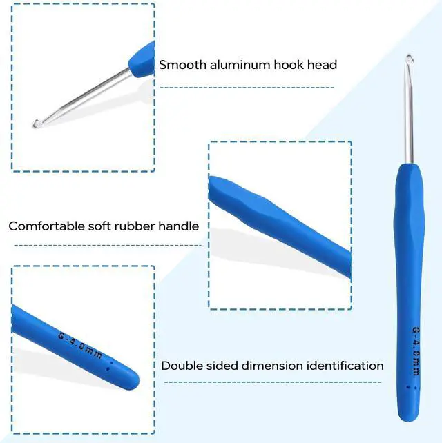 Alt view image 3 of 7 - 4mm Crochet Hook, Ergonomic Crochet Hook, Smooth and Extra Long Knitting Needles, with Soft Rubber Ergonomic Handle and Aluminum Tip, Perfect Beginner and Arthritic Crochet Hooks (4 mm)