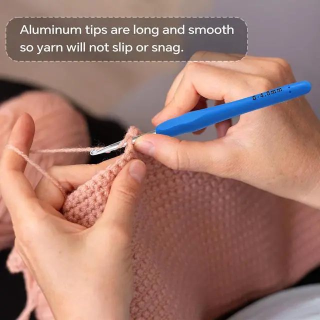 Alt view image 6 of 7 - 4mm Crochet Hook, Ergonomic Crochet Hook, Smooth and Extra Long Knitting Needles, with Soft Rubber Ergonomic Handle and Aluminum Tip, Perfect Beginner and Arthritic Crochet Hooks (4 mm)