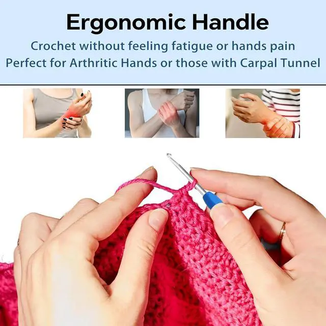 Alt view image 4 of 7 - 4mm Crochet Hook, Ergonomic Crochet Hook, Smooth and Extra Long Knitting Needles, with Soft Rubber Ergonomic Handle and Aluminum Tip, Perfect Beginner and Arthritic Crochet Hooks (4 mm)