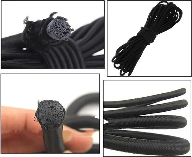 Alt view image 3 of 6 - 30pcs Plastic Cord Locks with 1/8-Inch 50ft Elastic Cord Heavy Stretch Round String, 10Pcs Sing-Hole, 10pcs Double-Hole Spring Toggle Stopper Slider (3mm-Black)