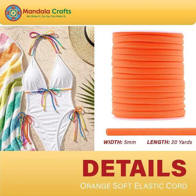 Alt view image 2 of 7 - Mandala Crafts 5mm Orange Spandex Soft Elastic Cord for Hair Ties Bikini | 20 Yds, Durable, Flat Nylon Fabric Stretchy String for Hair Accessories Bathing Suit Drawstring Sewing, No Shrink