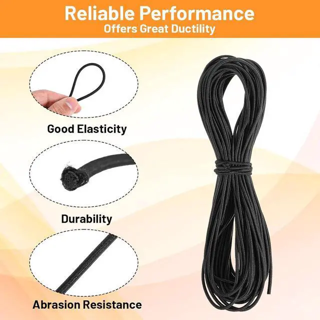Alt view image 5 of 7 - 1/16 Inch (2mm) Black Elastic Cord, 65ft Heavy Duty Round Elastic Shock Cord Nylon Stretch String Bungee Rope Kayak Stretch String Rope for DIY Crafting Sewing, Luggage, Camping, Tie Downs