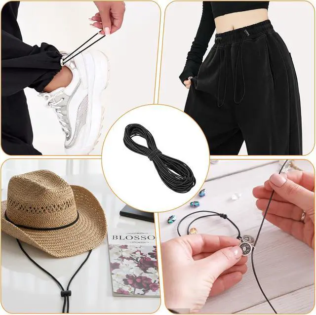 Alt view image 6 of 7 - 1/16 Inch (2mm) Black Elastic Cord, 65ft Heavy Duty Round Elastic Shock Cord Nylon Stretch String Bungee Rope Kayak Stretch String Rope for DIY Crafting Sewing, Luggage, Camping, Tie Downs