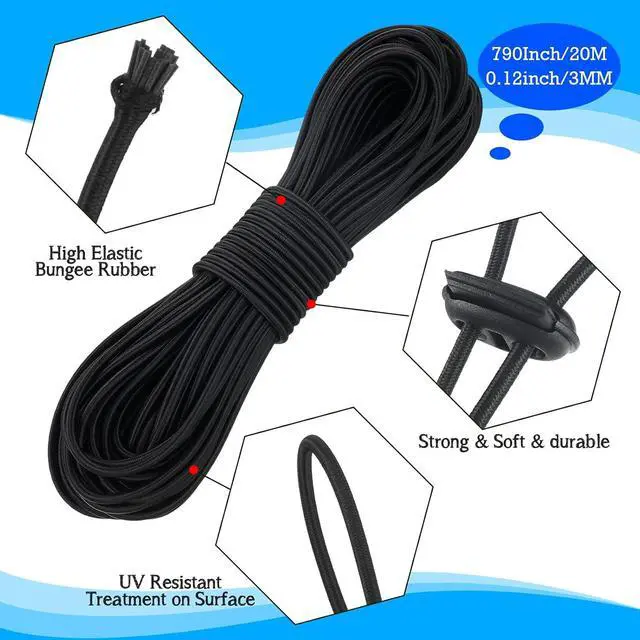 Alt view image 6 of 7 - Patelai 50 Pieces Cord Locks Spring Toggles Stoppers Plastic Single Hole End Stopper Slider and 1/8 Inch 66 Feet Elastic Bungee Cord for Drawstring Shoelaces Clothing Bags(Black, Round Style)