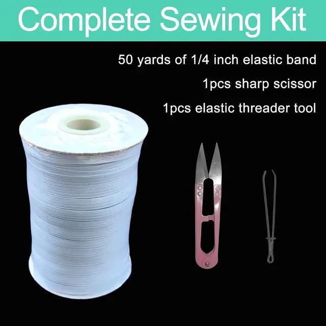 Alt view image 4 of 7 - 1/4 Inch White Elastic Band 50 Yards High Stretchy Flat Elastic Cord for Sewing & Crafts | Includes Sewing Scissors & Elastic Threader Tool
