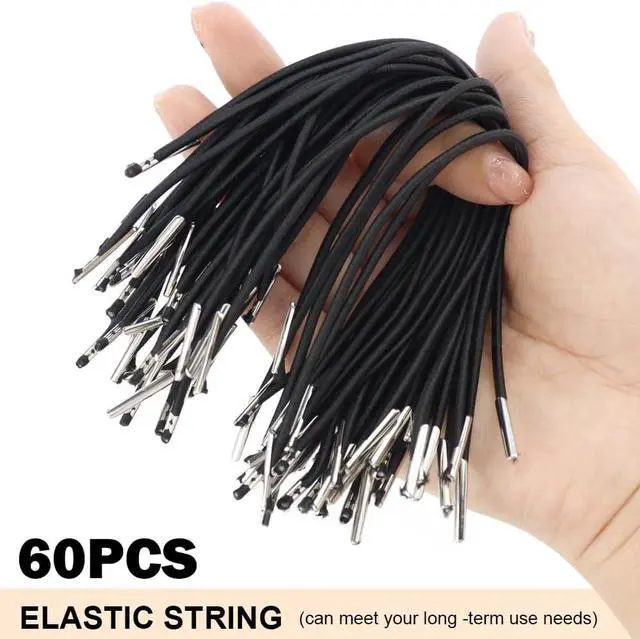 Alt view image 2 of 7 - 60 Pcs Black Elastic Barbed Cords with Metal Ends for Party Hats DIY Crafts | Stretch Crafts Fastener, Loop Band with Metal Ends, For Party Hat, Elastic Menus Badges Signs