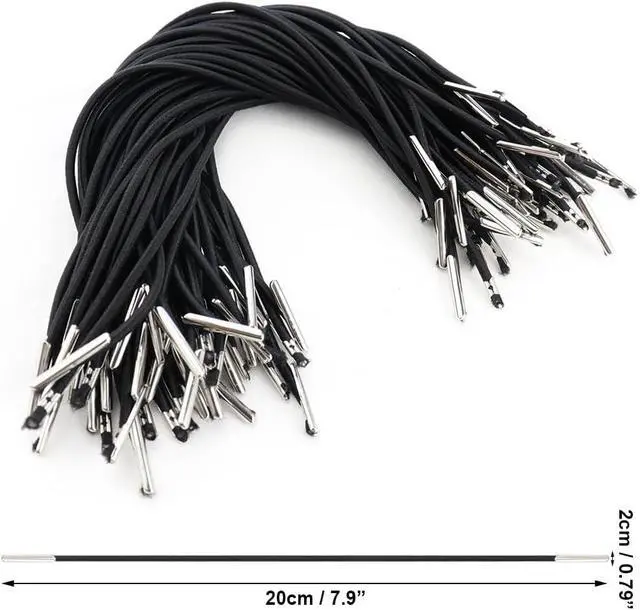 Alt view image 3 of 7 - 60 Pcs Black Elastic Barbed Cords with Metal Ends for Party Hats DIY Crafts | Stretch Crafts Fastener, Loop Band with Metal Ends, For Party Hat, Elastic Menus Badges Signs