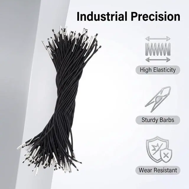 Alt view image 4 of 7 - 60 Pcs Black Elastic Barbed Cords with Metal Ends for Party Hats DIY Crafts | Stretch Crafts Fastener, Loop Band with Metal Ends, For Party Hat, Elastic Menus Badges Signs