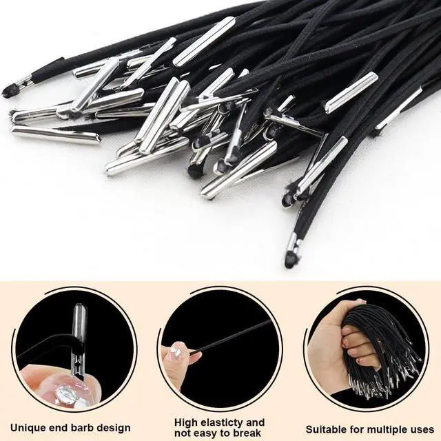 Alt view image 6 of 7 - 60 Pcs Black Elastic Barbed Cords with Metal Ends for Party Hats DIY Crafts | Stretch Crafts Fastener, Loop Band with Metal Ends, For Party Hat, Elastic Menus Badges Signs