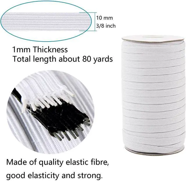 Alt view image 2 of 6 - 80 Yards Elastic Band 3/8 inch Wide White Elastic Strap High Elastic Cord for Sewing Waistband and Pants Waist, 1 Rolls