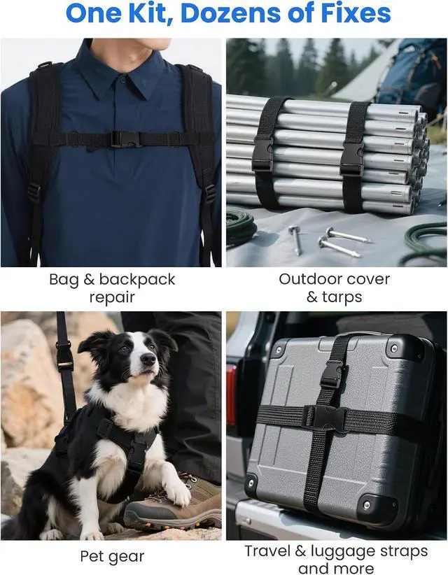 Alt view image 4 of 7 - 1-Inch Buckle and Strap Kit, 6-Yard Polyester Webbing, 6 Buckles | 6 yards of 1-inch polyester webbing with 6 quick-release buckles and 12 triglides for backpacks, collars and DIY gear straps.