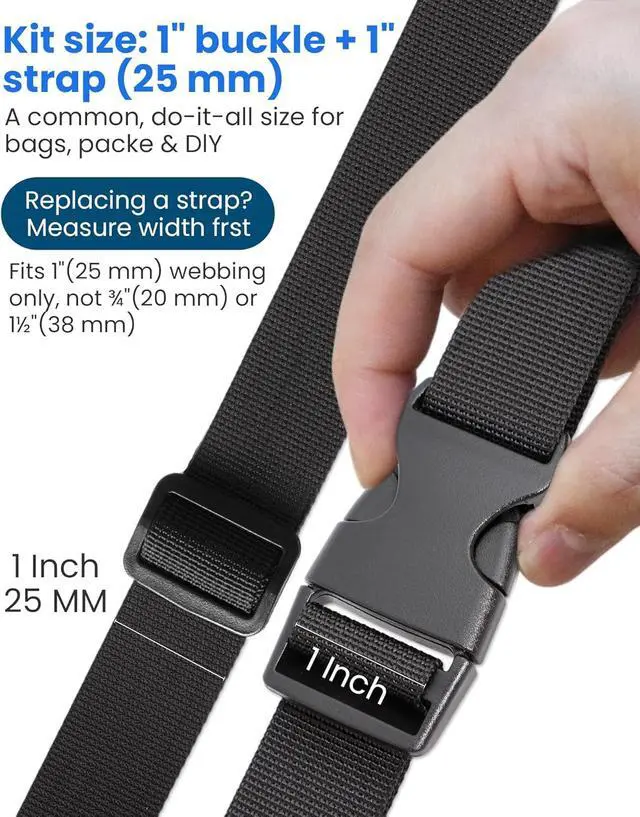 Alt view image 2 of 7 - 1-Inch Buckle and Strap Kit, 6-Yard Polyester Webbing, 6 Buckles | 6 yards of 1-inch polyester webbing with 6 quick-release buckles and 12 triglides for backpacks, collars and DIY gear straps.