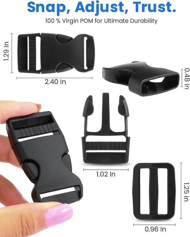 Alt view image 6 of 7 - 1-Inch Buckle and Strap Kit, 6-Yard Polyester Webbing, 6 Buckles | 6 yards of 1-inch polyester webbing with 6 quick-release buckles and 12 triglides for backpacks, collars and DIY gear straps.