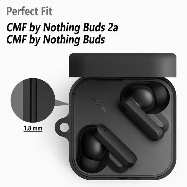 Alt view image 2 of 6 - Geiomoo Silicone Cover for CMF Buds 2a Case, Soft Flexible Scratch Resistant Protective with Lanyard (Black)