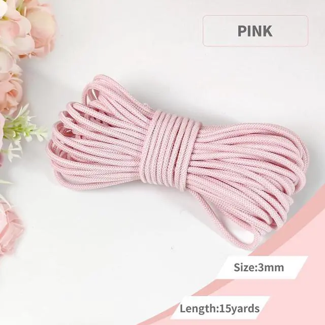 Alt view image 2 of 7 - Pink 3mm Round Elastic Cord 15yd-Stretchy String | 1/8'' Non-slip braided string with heavy stretch.Great for shoelaces,hair bands,gear,ties & DIY crafts