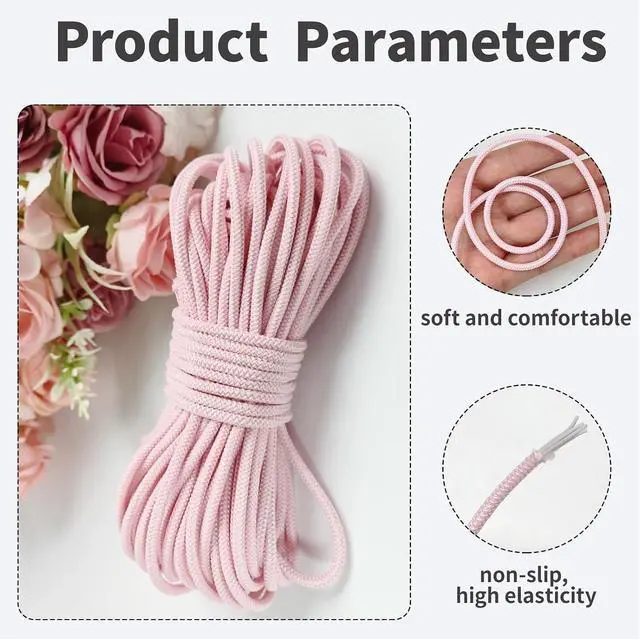Alt view image 3 of 7 - Pink 3mm Round Elastic Cord 15yd-Stretchy String | 1/8'' Non-slip braided string with heavy stretch.Great for shoelaces,hair bands,gear,ties & DIY crafts
