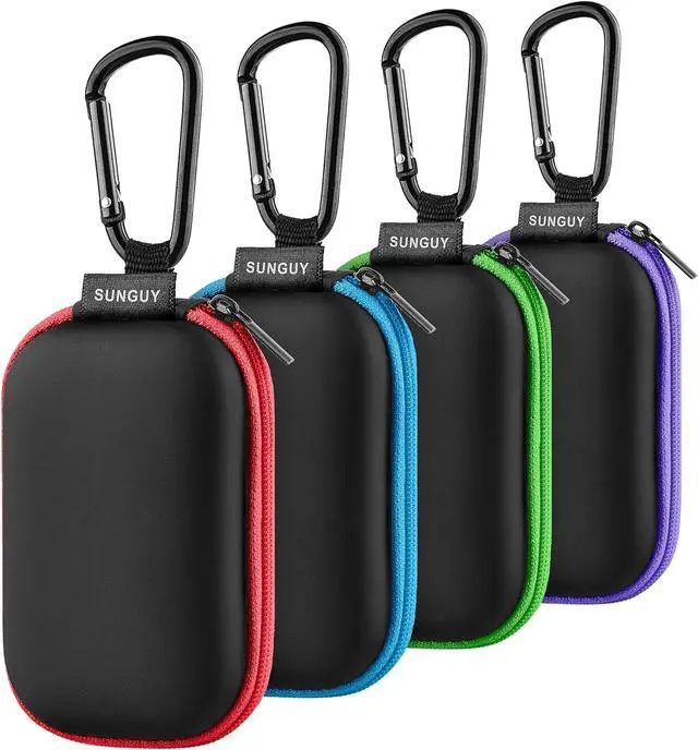Main image of SUNGUY Earbuds Case 4Pack, Rectangle Earbuds Carrying Case, Portable Earphone Pouch Phone Accessories Organizer with Carabiner for Earphone, in-Ear Headphones, Earbud, SD Card, USB Charging Cable