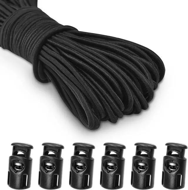 Main image of 10 Meter 3mm(1/8Inch) Elastic Bungee Shock Cord Stretch String, 25 pcs Plastic Cord Locks Spring Toggle Stopper for Drawstring Backpack Shoelaces