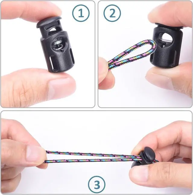Alt view image 4 of 5 - 10 Meter 3mm(1/8Inch) Elastic Bungee Shock Cord Stretch String, 25 pcs Plastic Cord Locks Spring Toggle Stopper for Drawstring Backpack Shoelaces