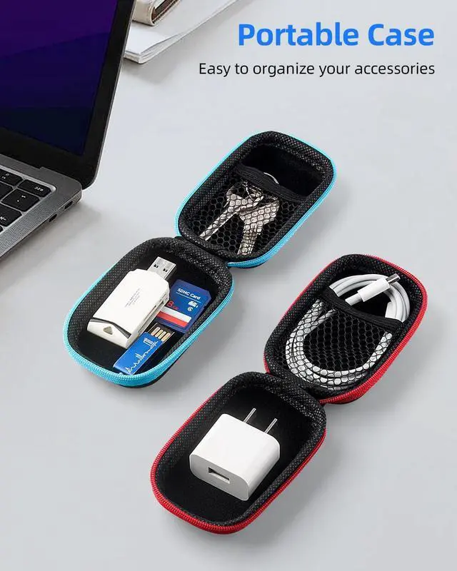 Alt view image 2 of 6 - SUNGUY Earbuds Case 4Pack, Rectangle Earbuds Carrying Case, Portable Earphone Pouch Phone Accessories Organizer with Carabiner for Earphone, in-Ear Headphones, Earbud, SD Card, USB Charging Cable