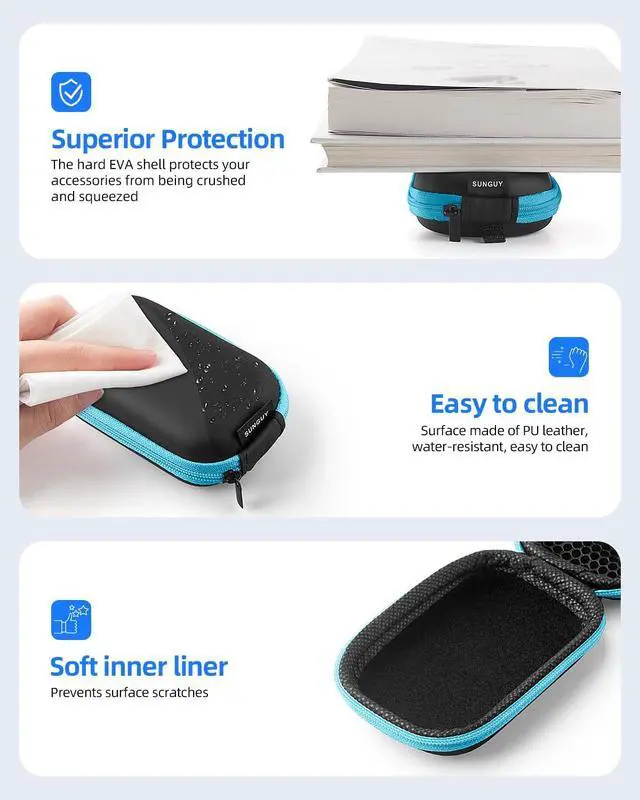 Alt view image 5 of 6 - SUNGUY Earbuds Case 4Pack, Rectangle Earbuds Carrying Case, Portable Earphone Pouch Phone Accessories Organizer with Carabiner for Earphone, in-Ear Headphones, Earbud, SD Card, USB Charging Cable