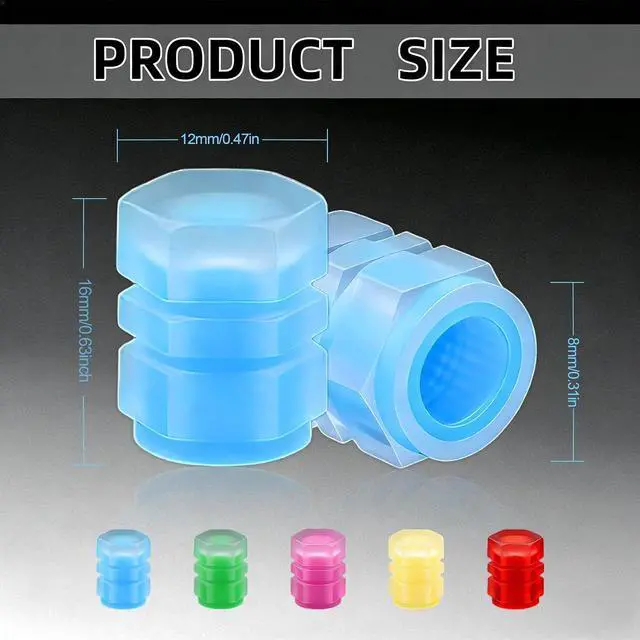 Alt view image 2 of 7 - 20 Pcs Glow in The Dark Tire Valve Caps (Colorful) | Fluorescent Tire Valve Stem Caps Cool Car Present for Universal Decoration Accessories for Car