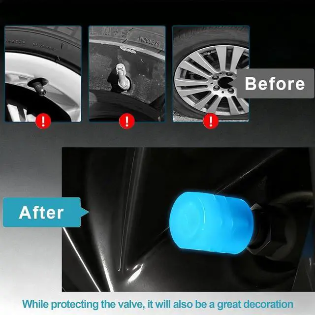Alt view image 5 of 7 - 20 Pcs Glow in The Dark Tire Valve Caps (Blue) | Fluorescent Tire Valve Stem Caps Cool Car Present for Universal Decoration Accessories for Car