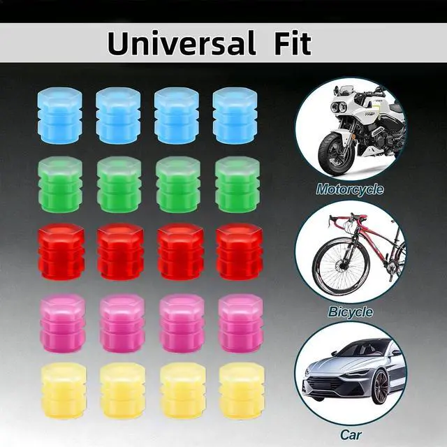 Alt view image 6 of 7 - 20 Pcs Glow in The Dark Tire Valve Caps (Colorful) | Fluorescent Tire Valve Stem Caps Cool Car Present for Universal Decoration Accessories for Car