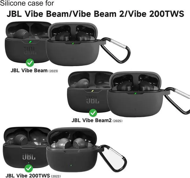 Alt view image 2 of 6 - Silicone Case for JBL Vibe Beam 2, JBL Vibe Beam, JBL Vibe 200TWS True Wireless Headphones, Premium Shockproof Case Cover with Carabiner.(Black)