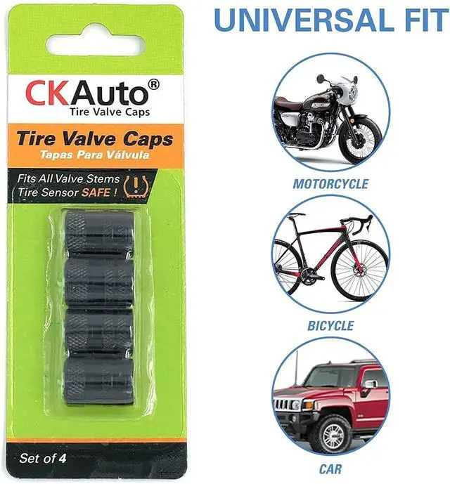 Alt view image 5 of 6 - CKAuto Tire Valve Stem Caps, Aluminum Black with N2 Nitrogen Logo, 4 pcs | Corrosion Resistant, Universal Stem Covers for Cars Trucks Motorcycles SUVs and Bikes