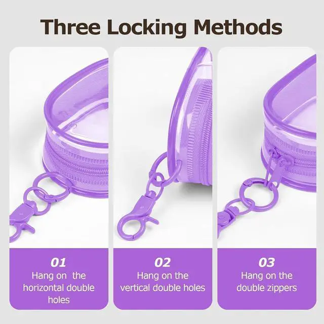 Alt view image 3 of 6 - Linsaner 2 Pack Transparent Tech Pouch Storage Bags, Pink + Purple | Cable Organizer, Earphone Storage, Charger Holder, Key, Coin, Blind Box Doll Display Bag