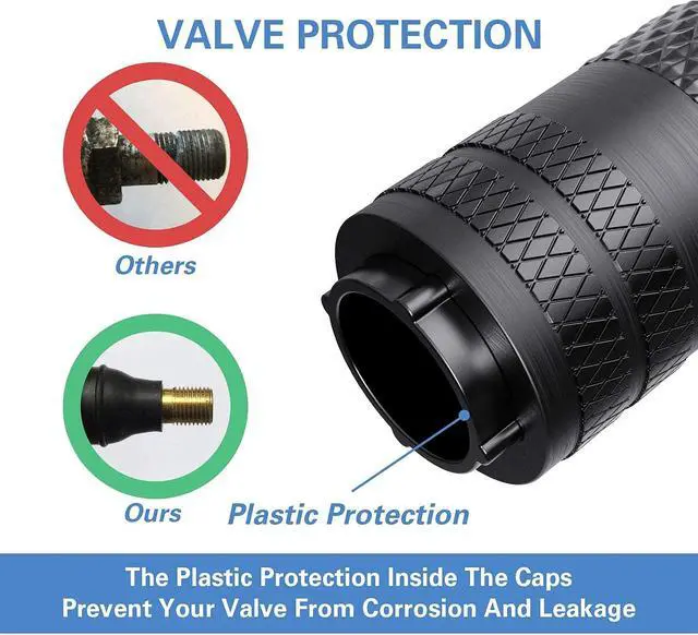 Alt view image 3 of 6 - CKAuto Tire Valve Stem Caps, Aluminum Black with N2 Nitrogen Logo, 4 pcs | Corrosion Resistant, Universal Stem Covers for Cars Trucks Motorcycles SUVs and Bikes