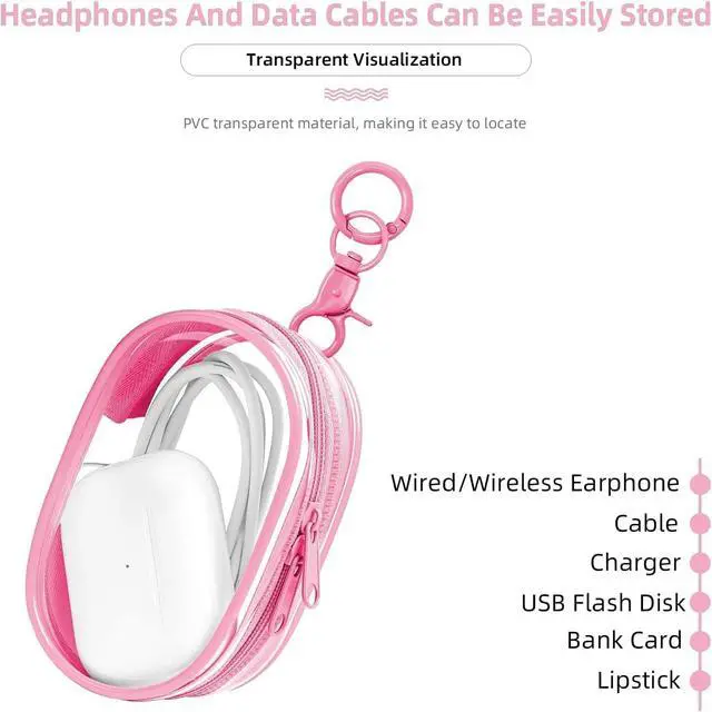 Alt view image 4 of 6 - Linsaner 2 Pack Transparent Tech Pouch Storage Bags, Pink + Purple | Cable Organizer, Earphone Storage, Charger Holder, Key, Coin, Blind Box Doll Display Bag