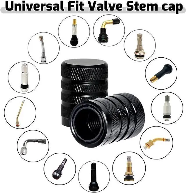 Alt view image 3 of 7 - 4-Piece Black Anodized Aluminum-Plastic Composite Tire Valve Stem Caps with Integrated Plastic Sleeve,Corrosion-Resistant and Universal Fit,Suitable for Cars, Trucks, and Motorcycles(Black)