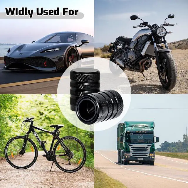 Alt view image 5 of 7 - 4-Piece Black Anodized Aluminum-Plastic Composite Tire Valve Stem Caps with Integrated Plastic Sleeve,Corrosion-Resistant and Universal Fit,Suitable for Cars, Trucks, and Motorcycles(Black)