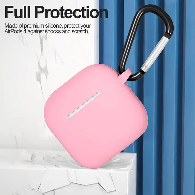 Alt view image 2 of 7 - Compatible with AirPods 4 Case Cover, Protective Silicone Skin Accessories with Keychain for Women Men for Apple AirPods 4th Generation Case(2024), Front LED Visible, Pink